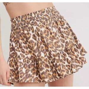Aerie Leopard Print Ruffle Skirt Women’s Sz Small Linen High Rise Brown #1252